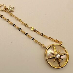 NWT Macy’s Mother of Pearl CZ Star Pendant Necklace Gold-Tone Chain Women’s